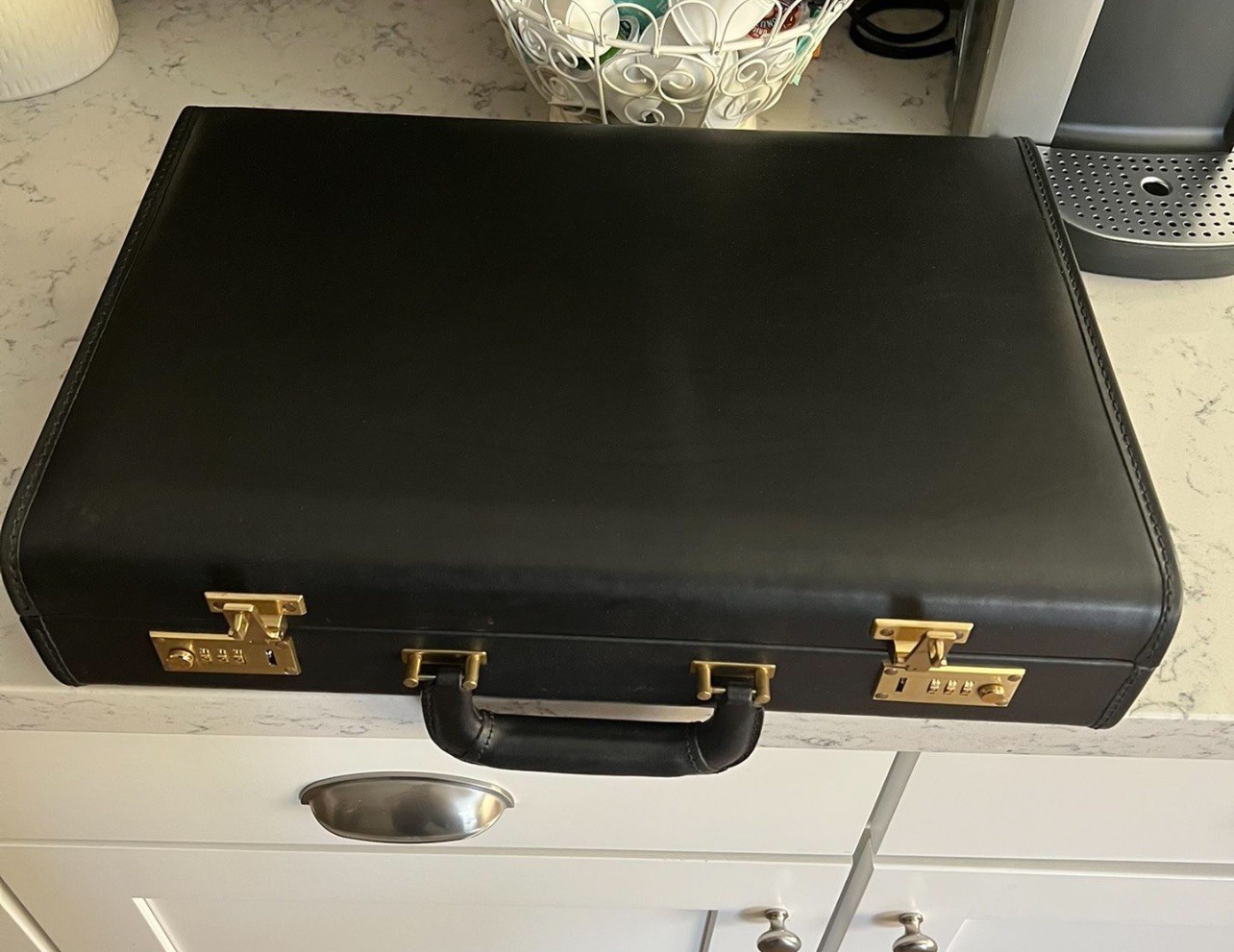 Coach Black Leather Hard Sided 4.5″ Briefcase Rare NOS Vintage Made In The USA.