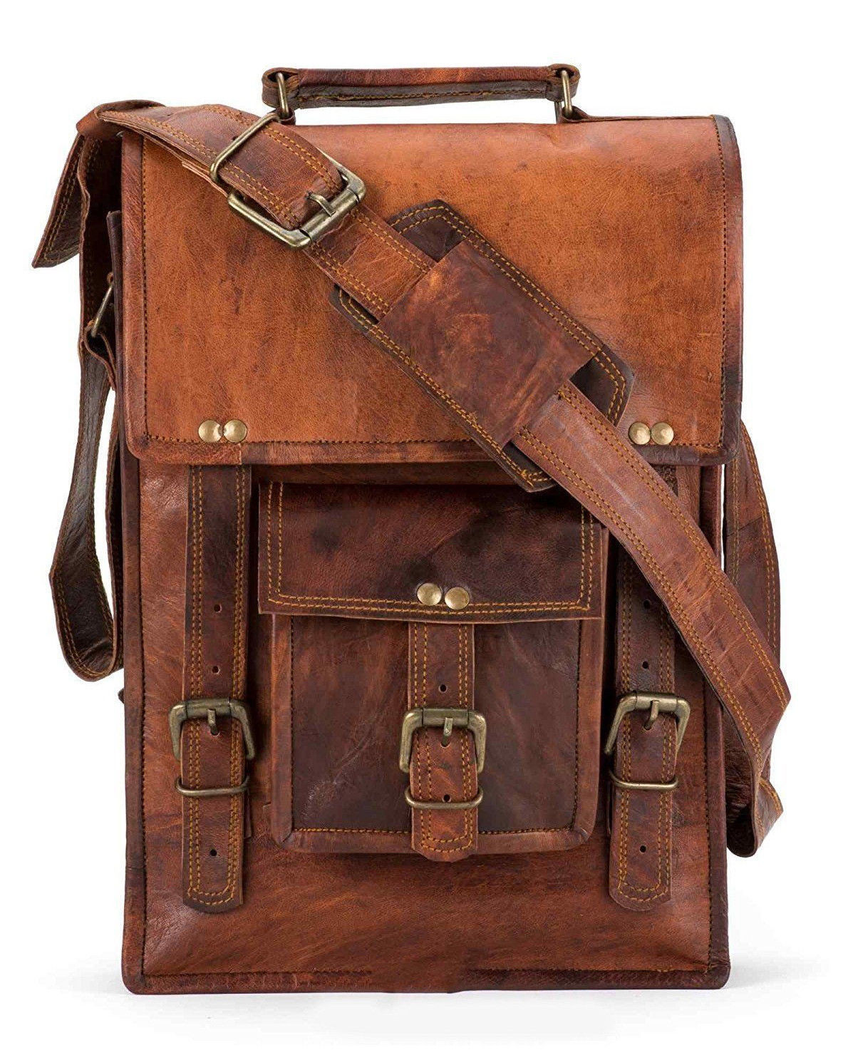 New Men’s Genuine Vintage Brown Leather Messenger Shoulder Laptop Bag computer