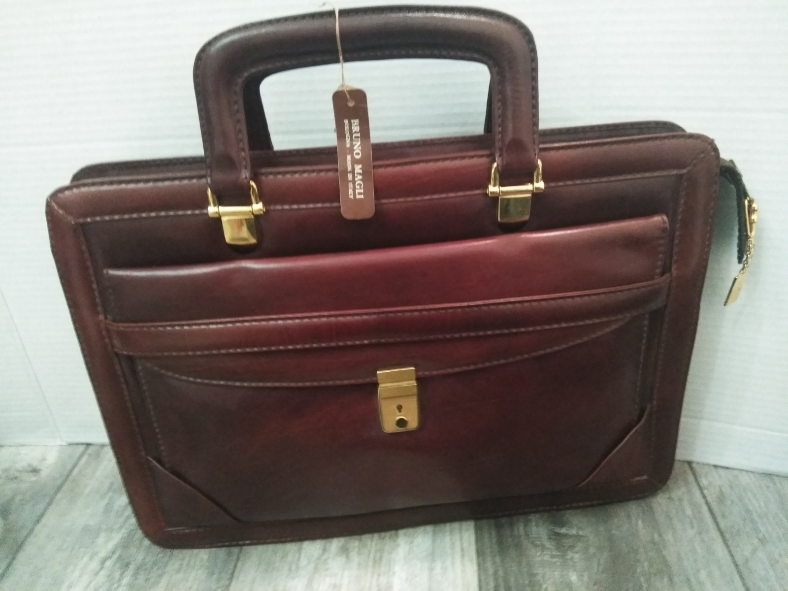 VTG BRUNO MAGLI BROWN LEATHER BRIEFCASE SATCHEL W KEY (16.5″X11.5″) NEW W/ TAG