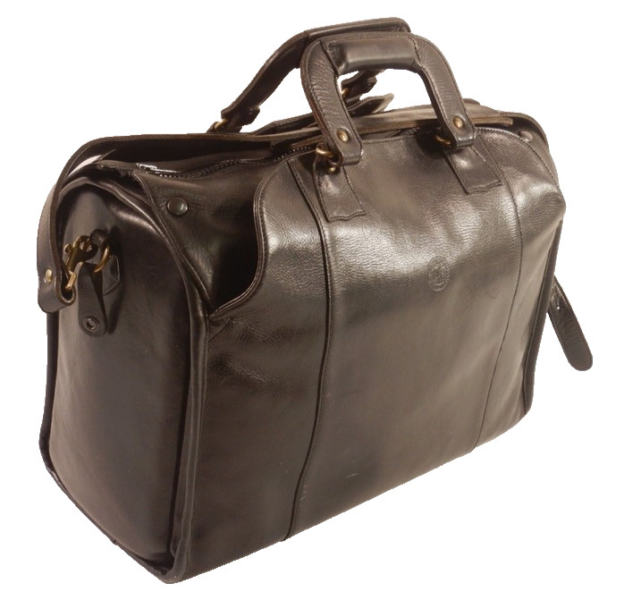 Glaser Designs Black Leather Travelers Briefcase with Strap Dividers Luggage Tag