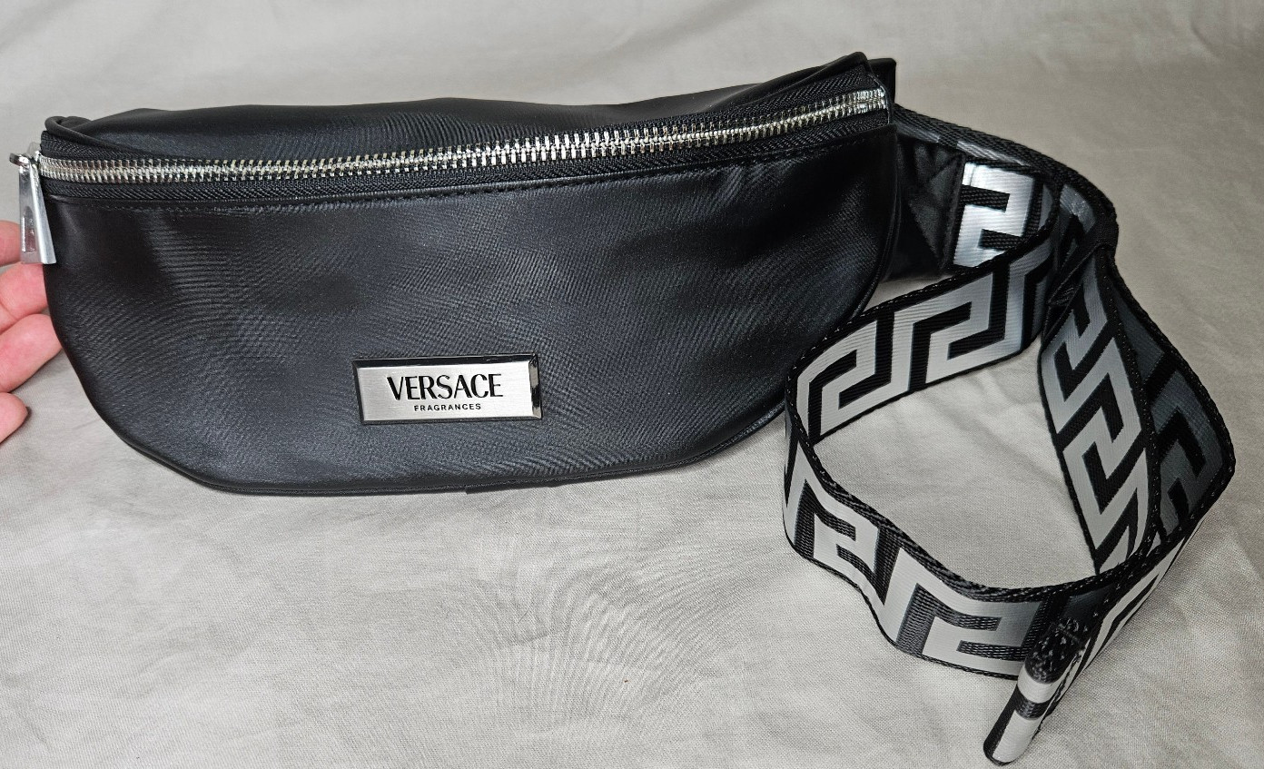 Versace Fragrances Black Silver Belt Bag Waist Pouch Fannie Pack Unisex Mens NEW