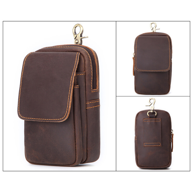 Men’s Genuine Leather Belt Bag Waist Fanny Pack Cell Phone Pouch Wallet Purse