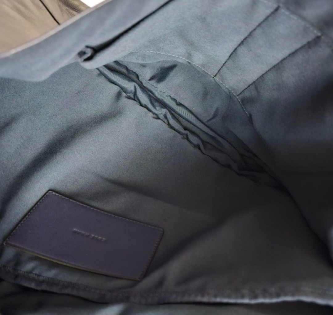 Cole Haan Blue Smooth Leather Buckle Detail Minimalist Laptop Messenger Bag