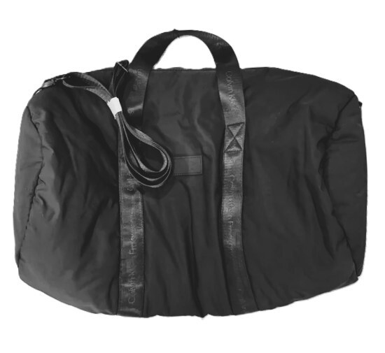 Calvin Klein Logo Unisex Soft Weekender Barrel Duffle Travel Bag Black NWT