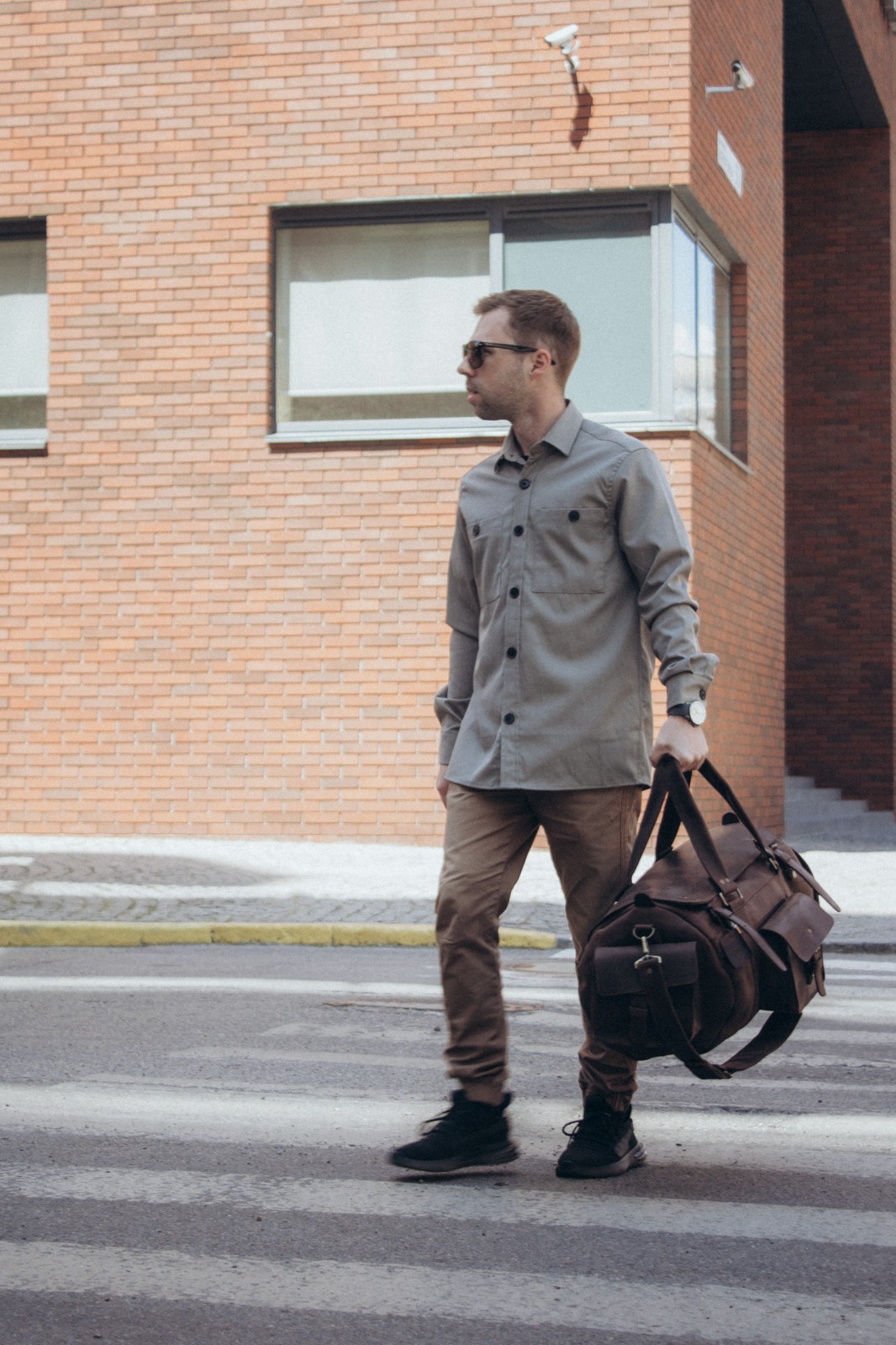 Brown leather duffle bag for men