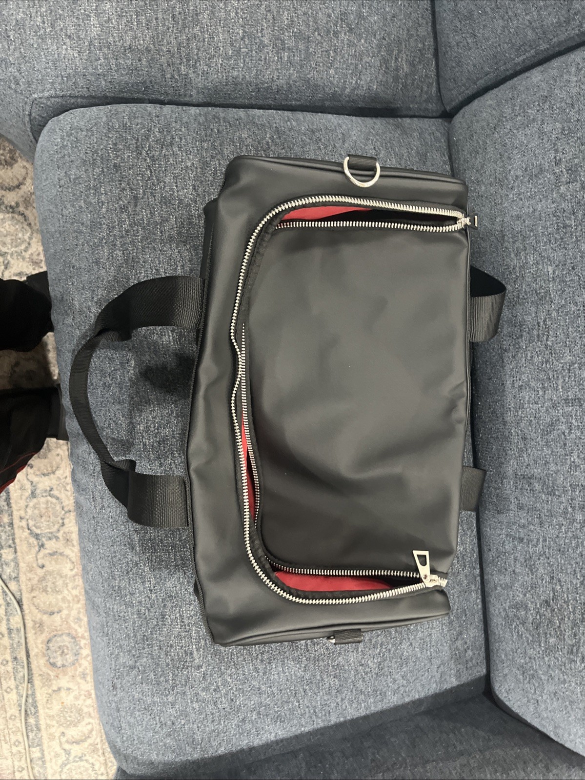 Versace Fragrances Black Duffle with Silver Tone Zipper Travel Overnight Gym Bag