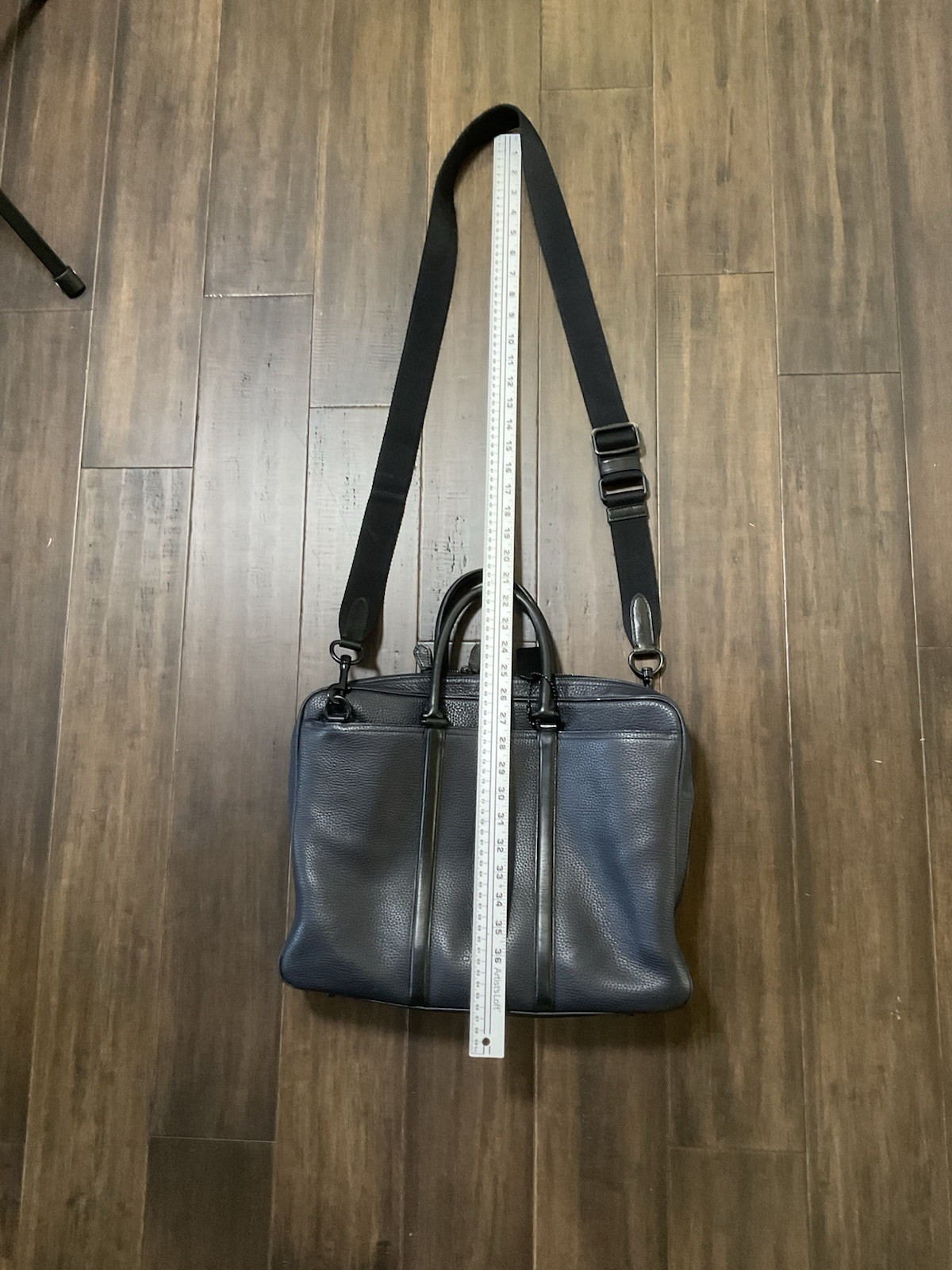 COACH Men’s Pebble Leather 57781 Navy Black Briefcase Bag Metropolitan Slim