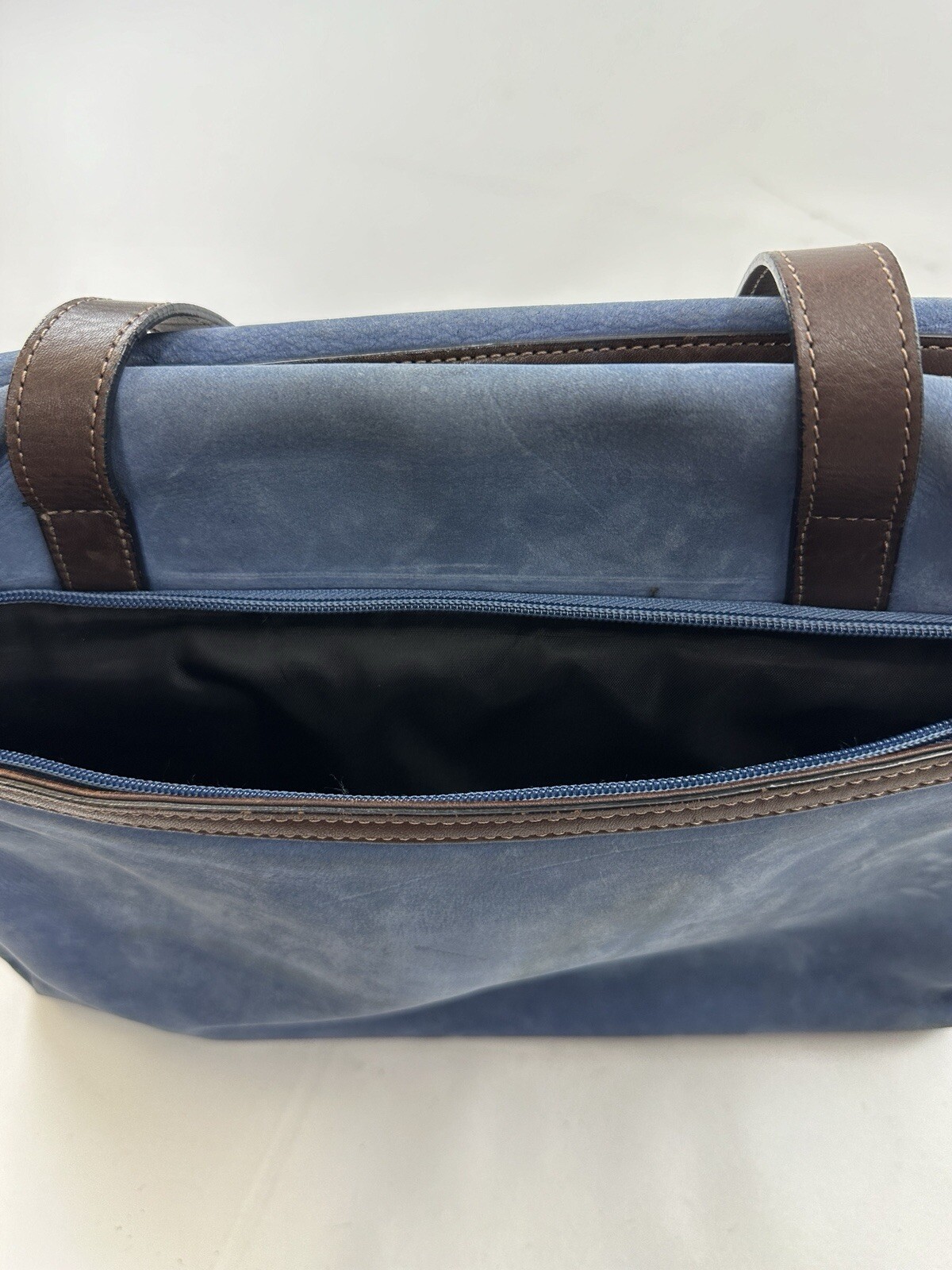 Jack Georges Briefcase Laptop Messenger Bag Blue Leather Missing Strap