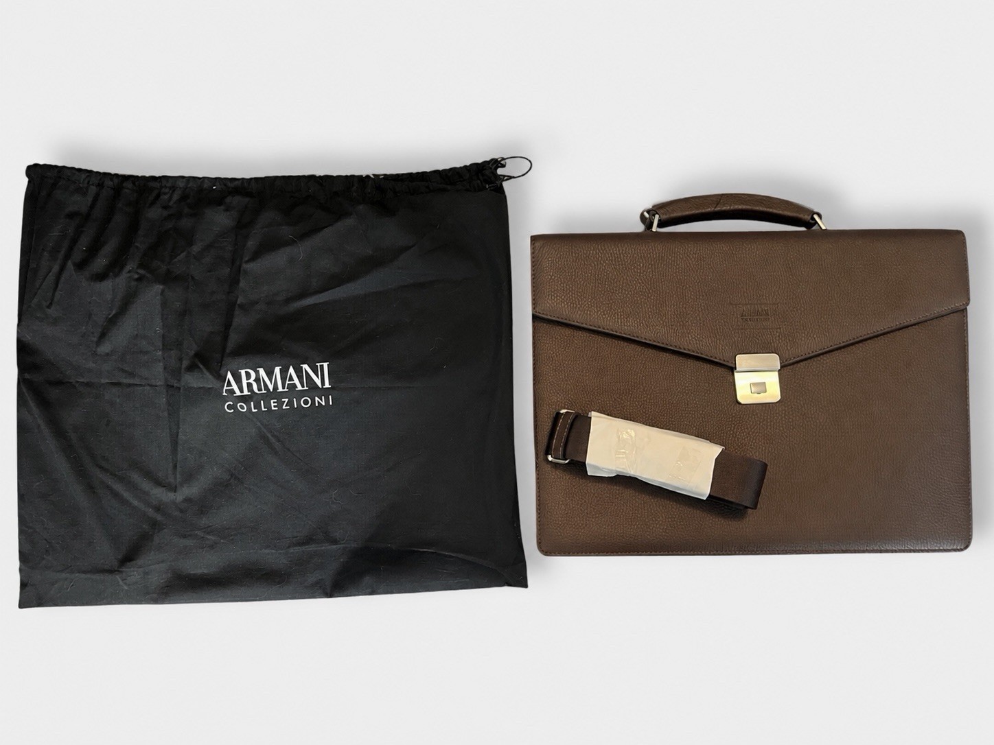 Armani Collezioni Brown Men’s Briefcase/Document Case Push Lock Top Handle