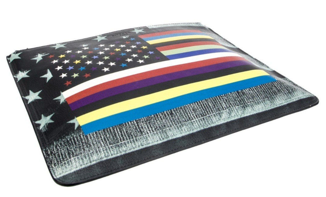 $776 GIVENCHY Large Leather Monotone + Color Flag Pouch (11.75″ x 8.75″) NEW