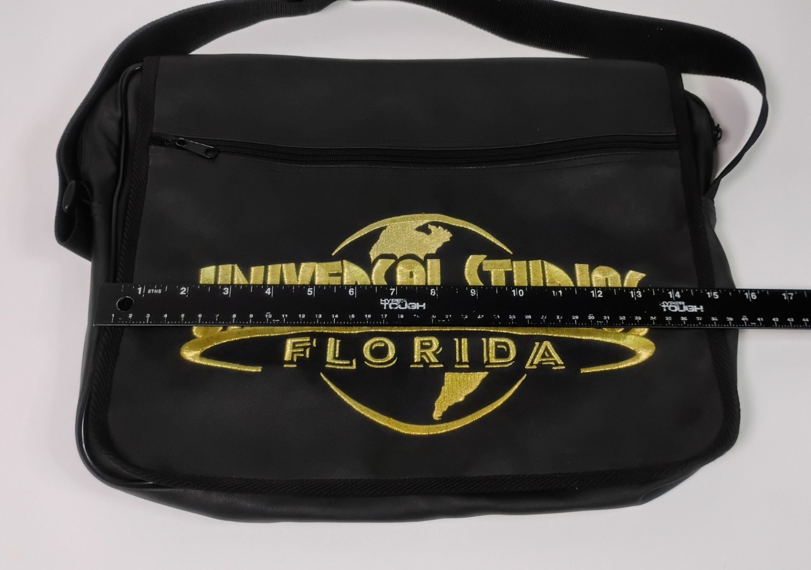 Universal Studios Florida Black Fold Over Flap Shoulder Bag Gold Logo 15×13