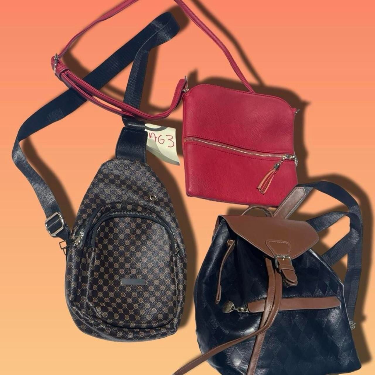 3 Piece Bag Bundle Sling Chest Bag Red Crossbody and Mini Backpack