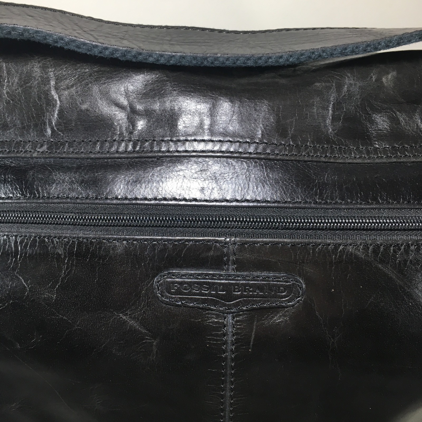 Fossil Transit Messenger Briefcase School Black Distressed Leather Shoulder Bag
