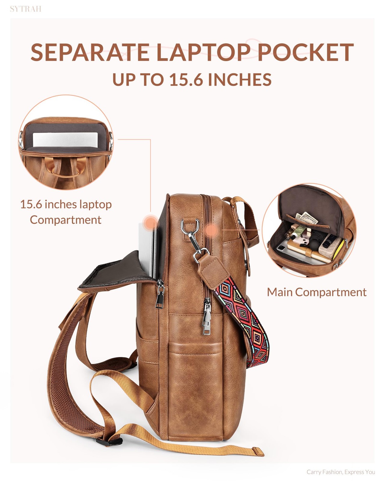 Leather Laptop Backpack 15.6 Inch Womens Laptop Bag, 3 IN 1 Computer Bag Hand…