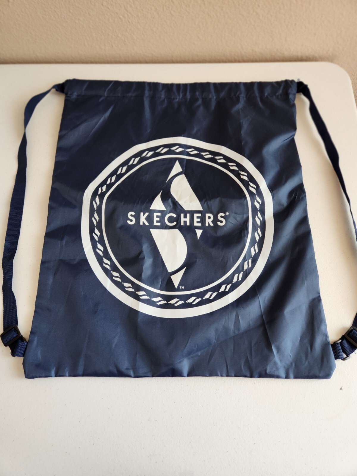 Skechers Backpack Nylon Drawstring Gym Bag Tote Navy Blue New 16×22”