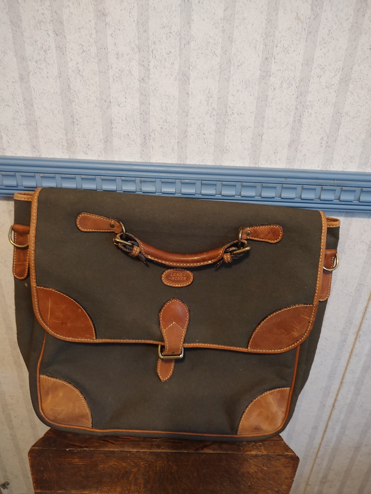 Vintage Land Rover waxed canvas and leather messenger bag by Mulholland.