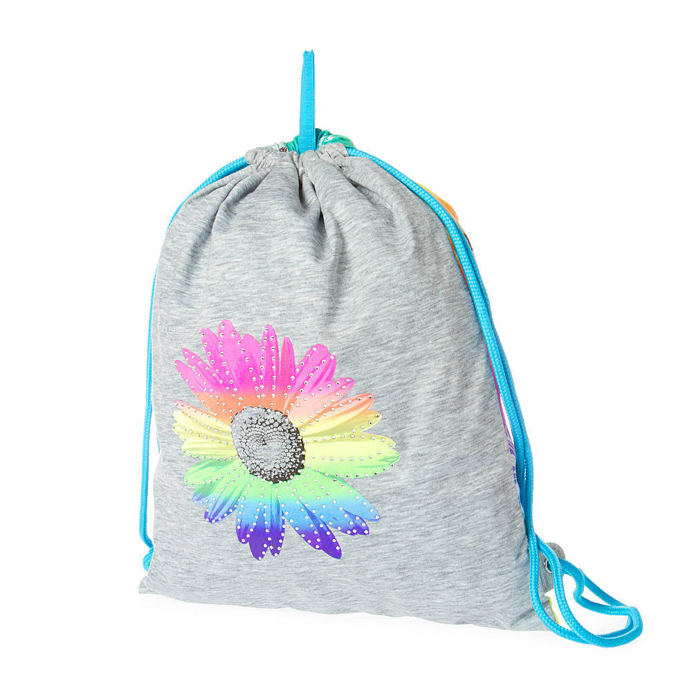 Rainbow Daisy Reversible Drawstring Bag Rhinestone Flowers Bling Rainbow NWT