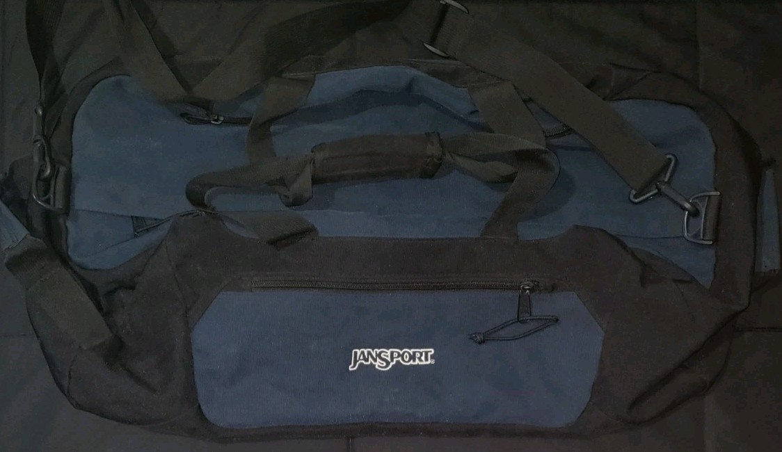 Vintage Retro Jansport XL Black Navy Duffel Gym Travel Weekend Sports Bag
