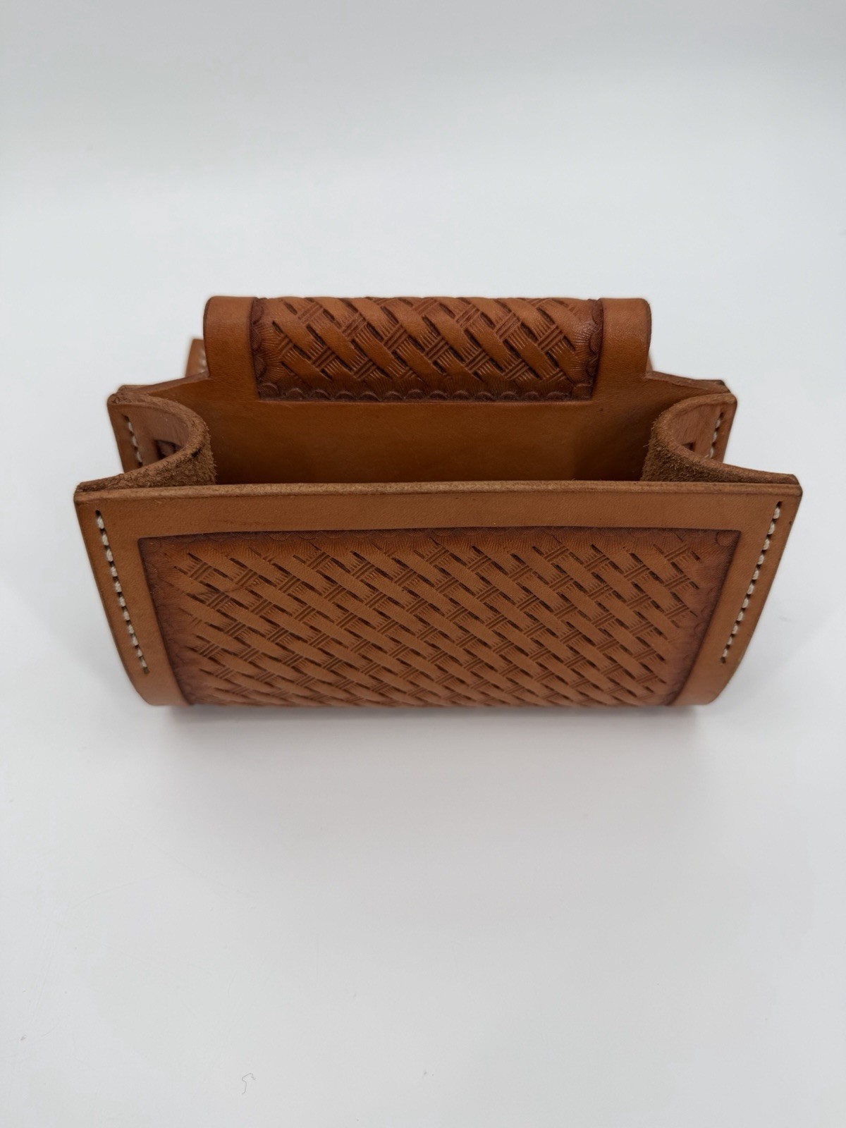 Vintage Leather Belt Bag Pouch Brown Basket Weave Waist Hip Utility Hunting