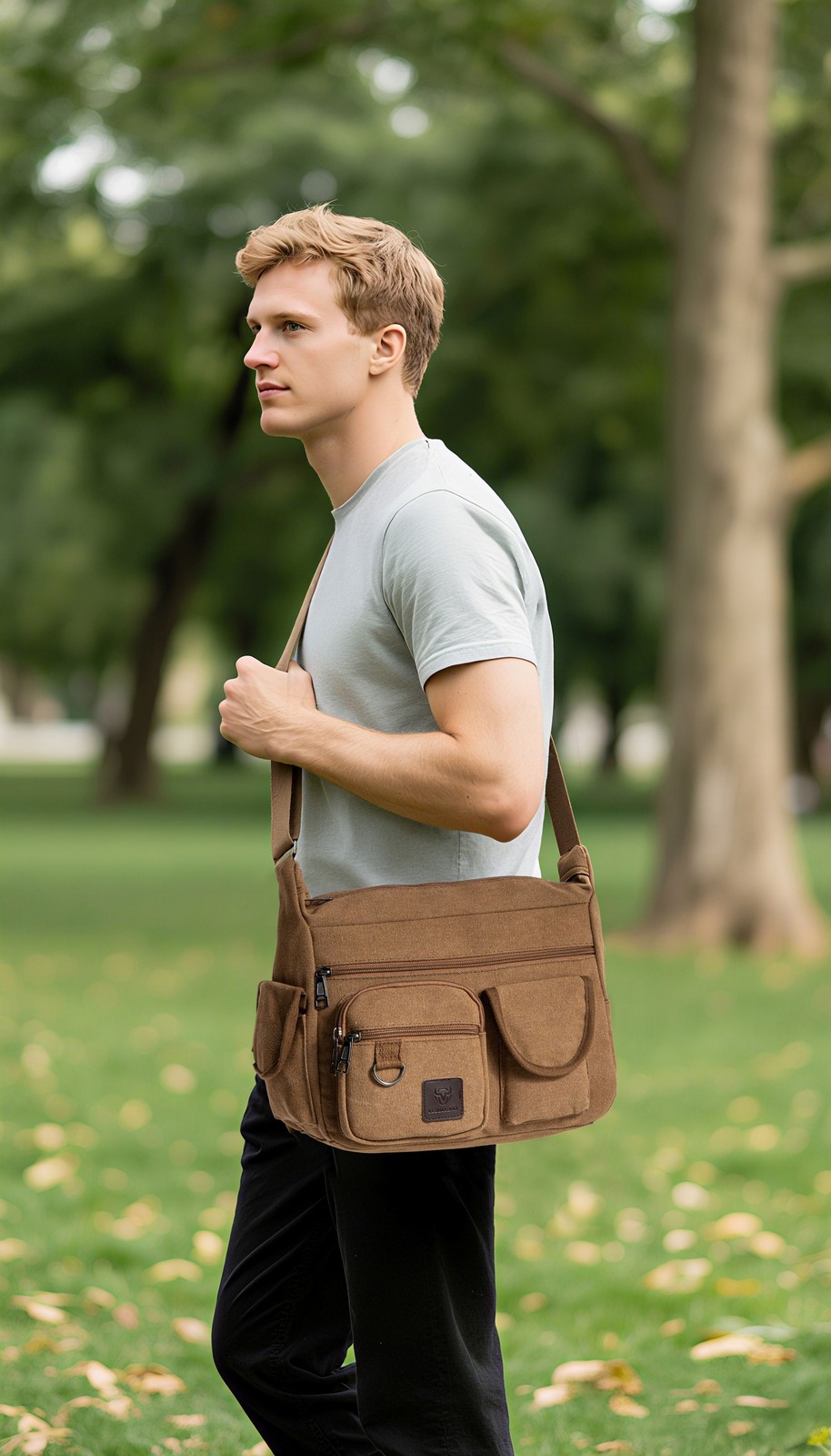 LEBULLBRO Canvas Crossbody Shoulder Messenger Bags Military Outdoor Satchel Bag