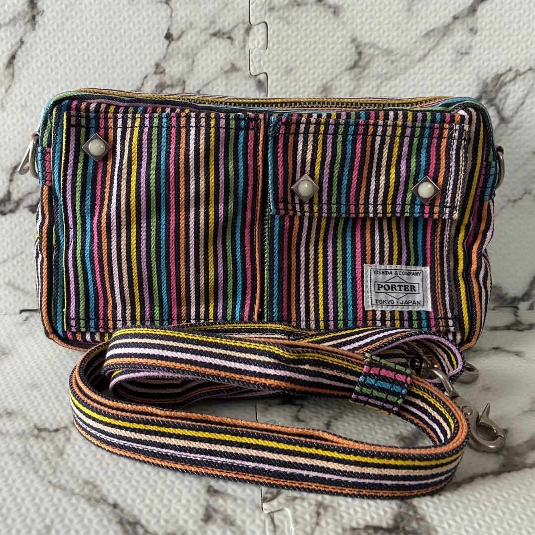PORTER SLAP SHOT Rainbow Waist Bag Crossbody Belt Bag Japan Multicolor Zip