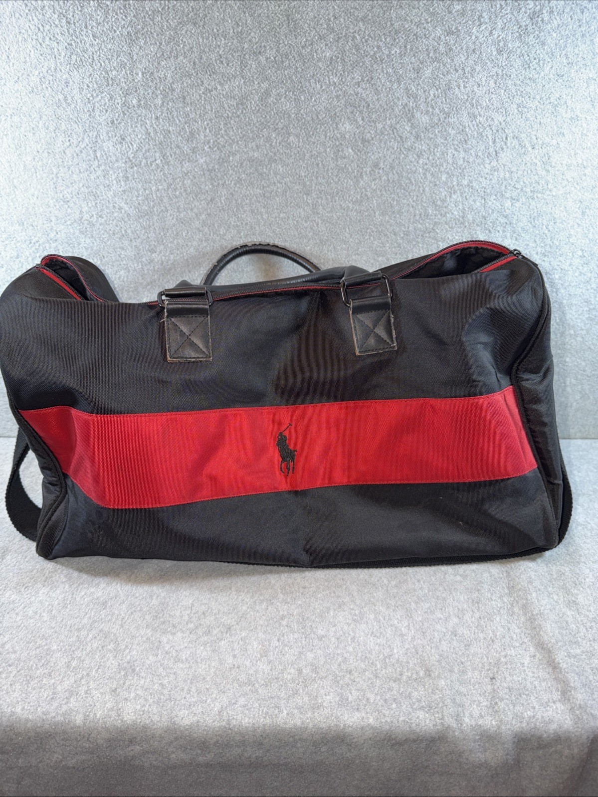 Ralph Lauren Polo Black Red Nylon Duffle Bag Shoulder Strap 20x11x8