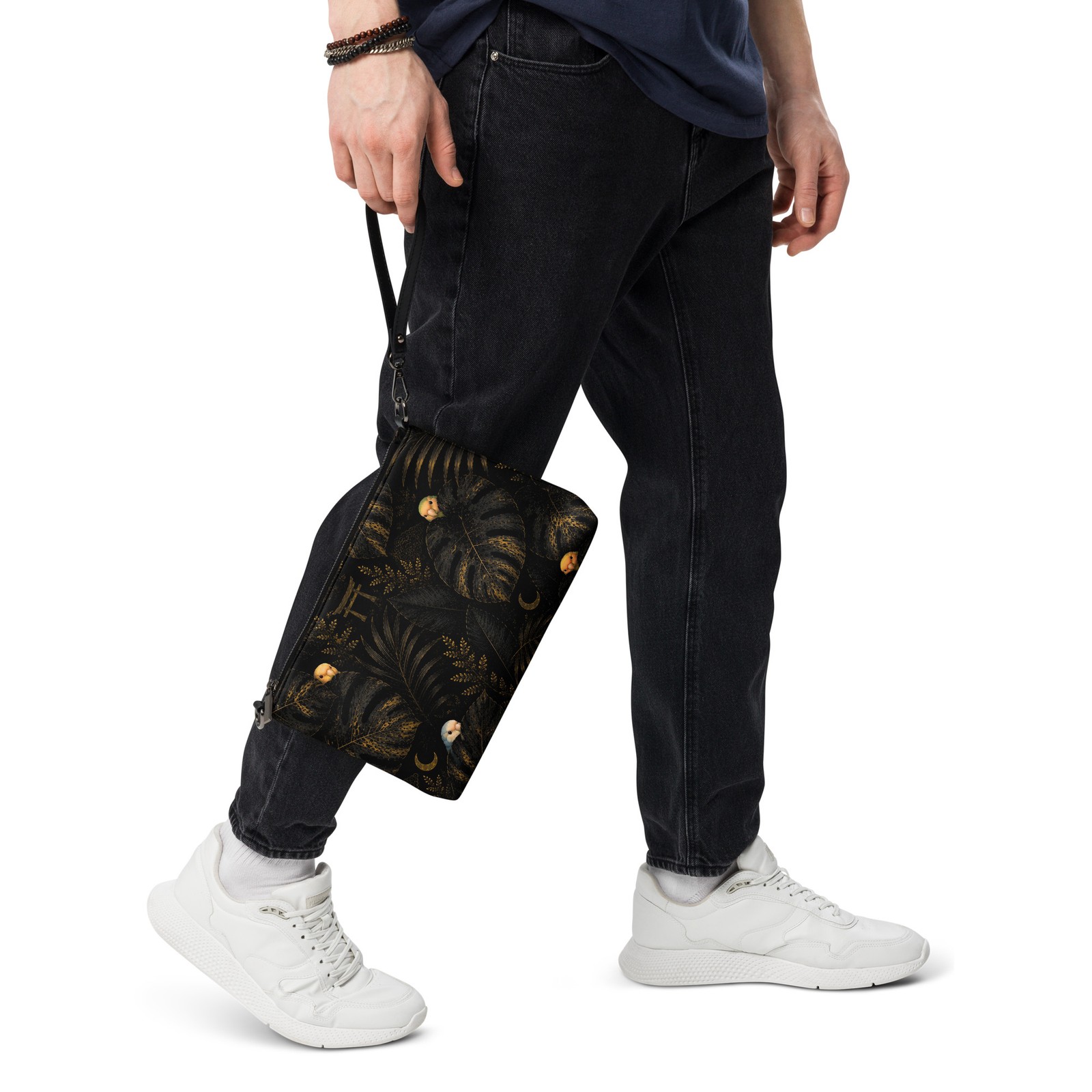 Lovebird Crossbody Bag, Black Gold Bird Purse, Faux Leather Handbag