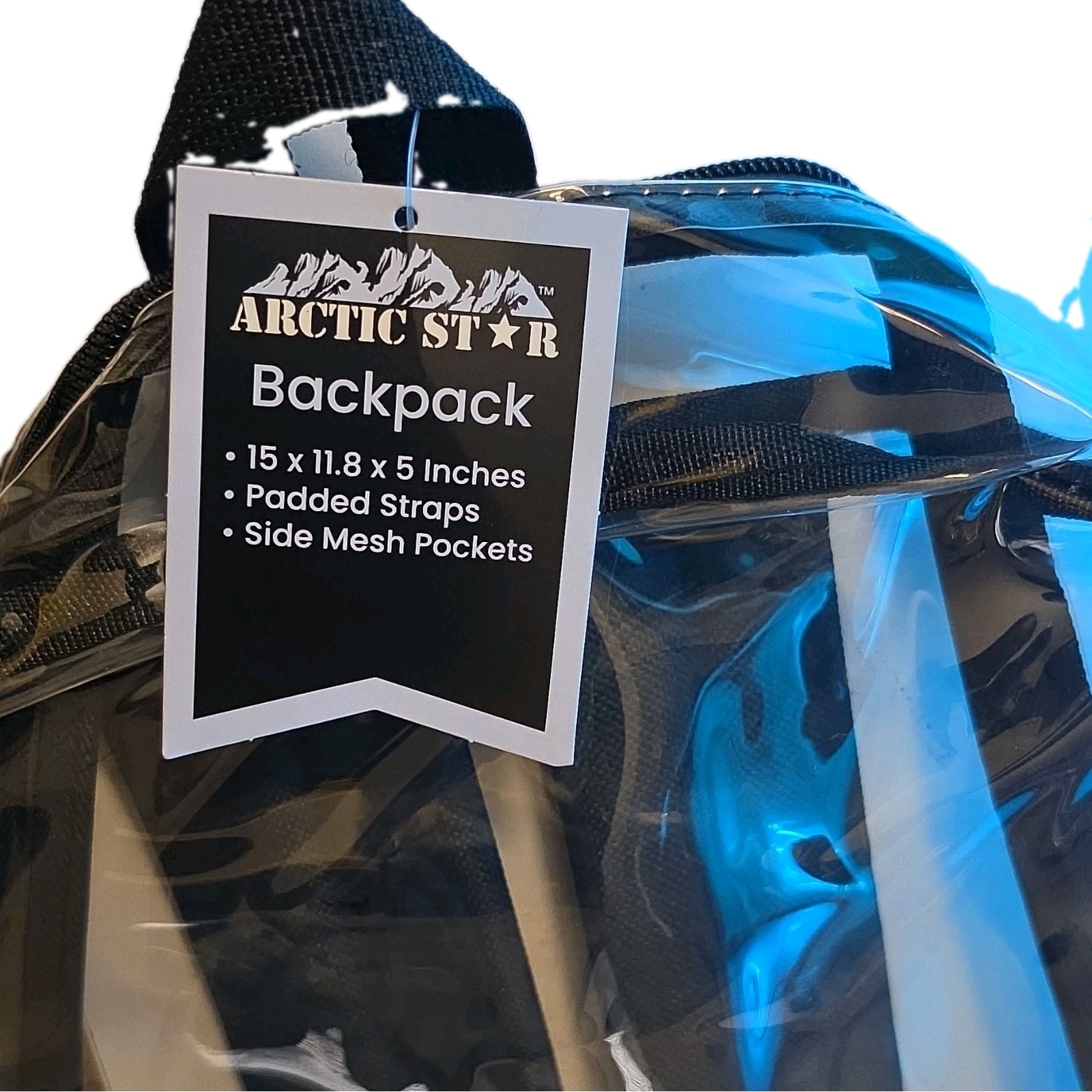 Arctic Star Clear Backpack Zip Closure, Padded Straps, Side Mesh Pockets