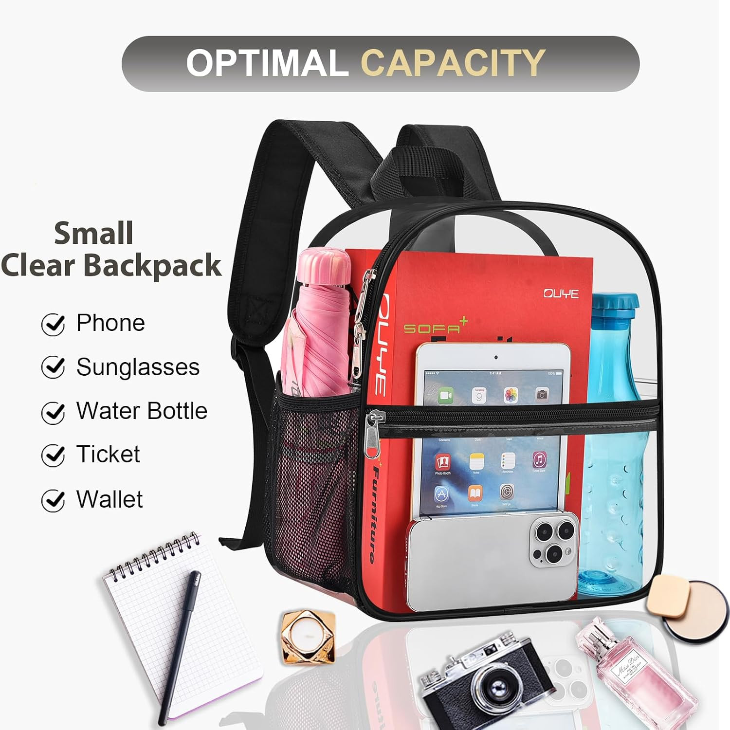 Clear Backpack Stadium Approved, Clear Bag 12 X 6 X 11 In, Small Transparent Bac