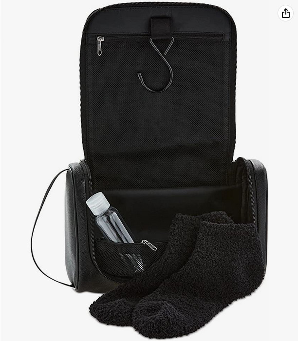 Perry Ellis Men’s Portfolio Saffiano Zip Top Travel Kit Small Leather, Black