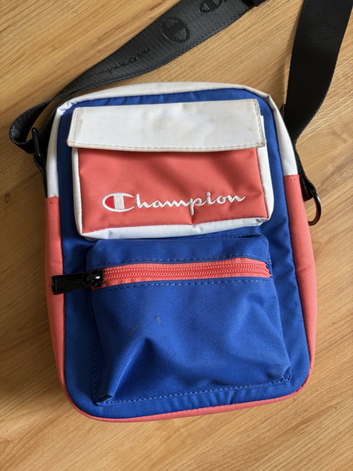 Champion Colorblock Crossbody Bag Blue Red White Adjustable Strap Sports