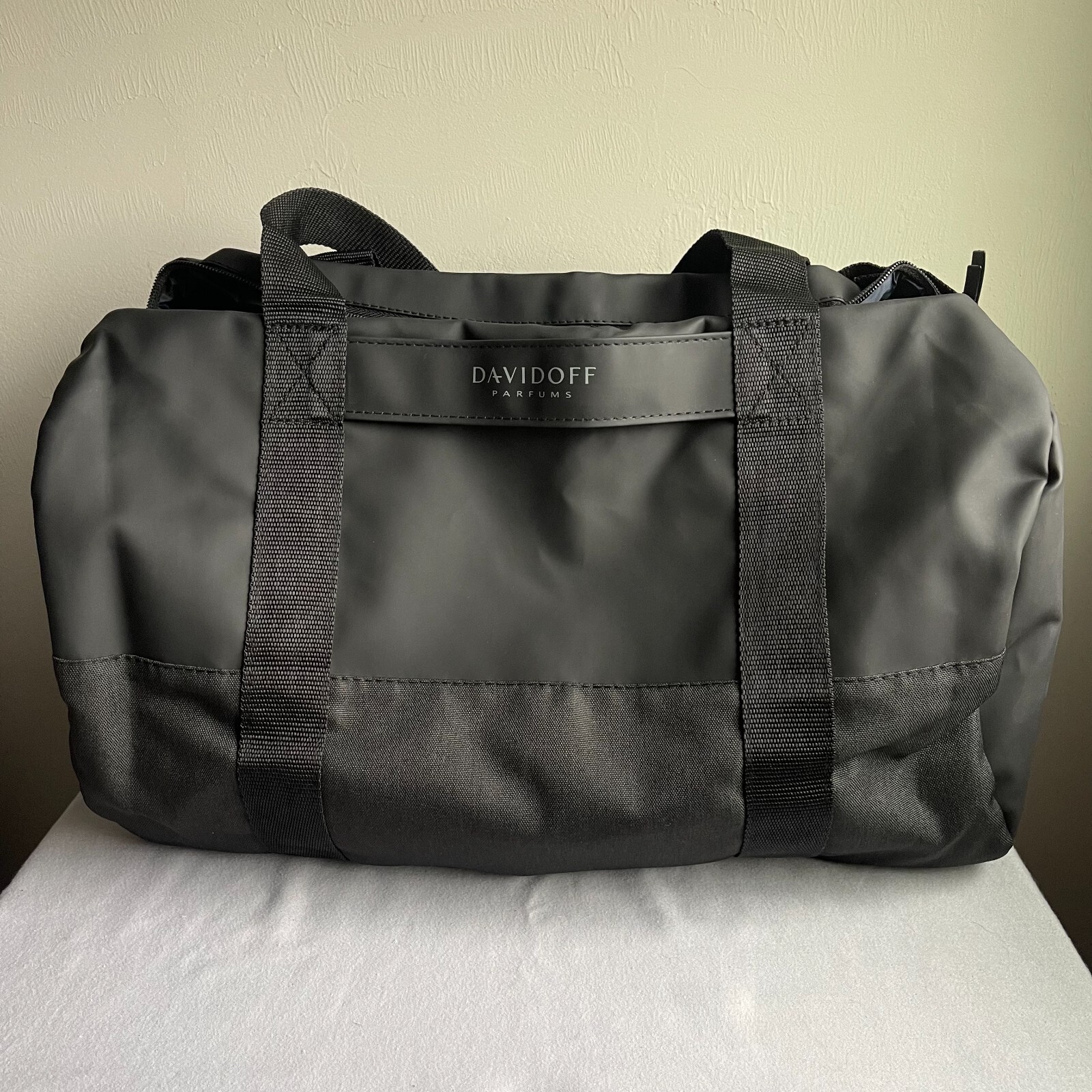 Davidoff Parfums Men’s Adjustable Strap Zipper Inner Pocket Black Duffel Bag