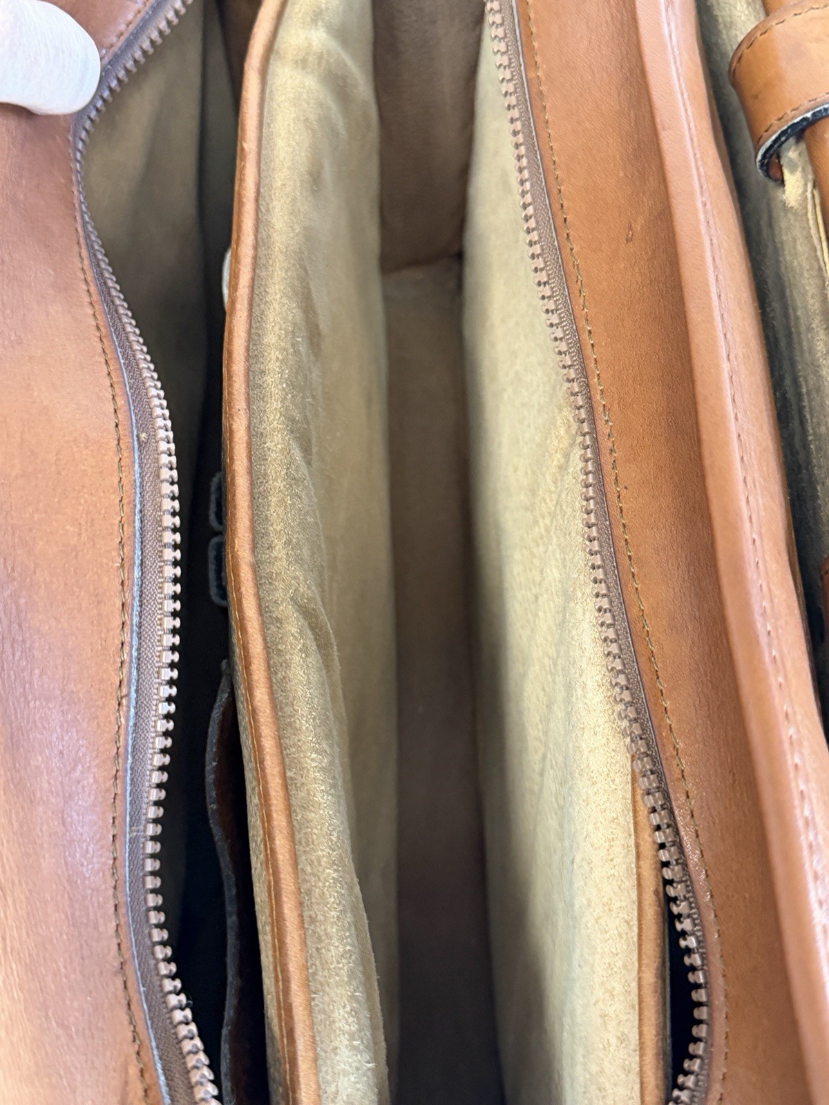 Vintage Jack Georges Brown Leather Messenger Briefcase Double Handle 16.5” Wide