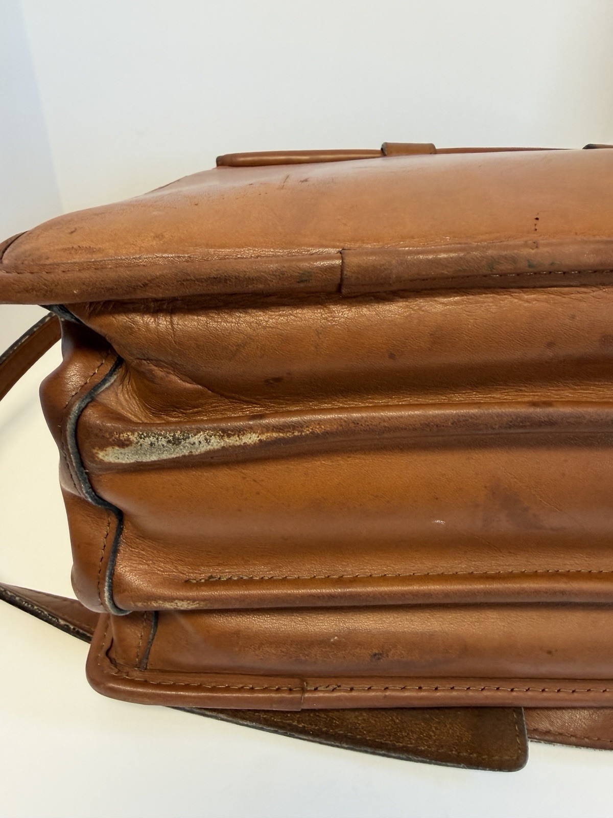 Vintage Jack Georges Brown Leather Messenger Briefcase Double Handle 16.5” Wide