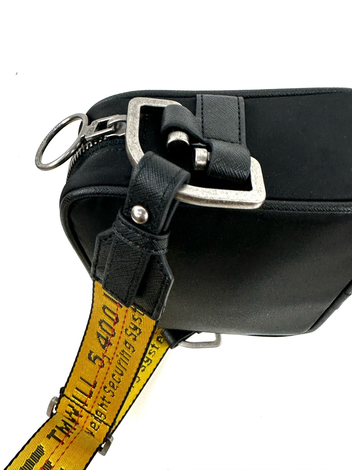 Off-White Mini Logo Print Nylon Fabric Zipped Messenger Crossbody Bag Black