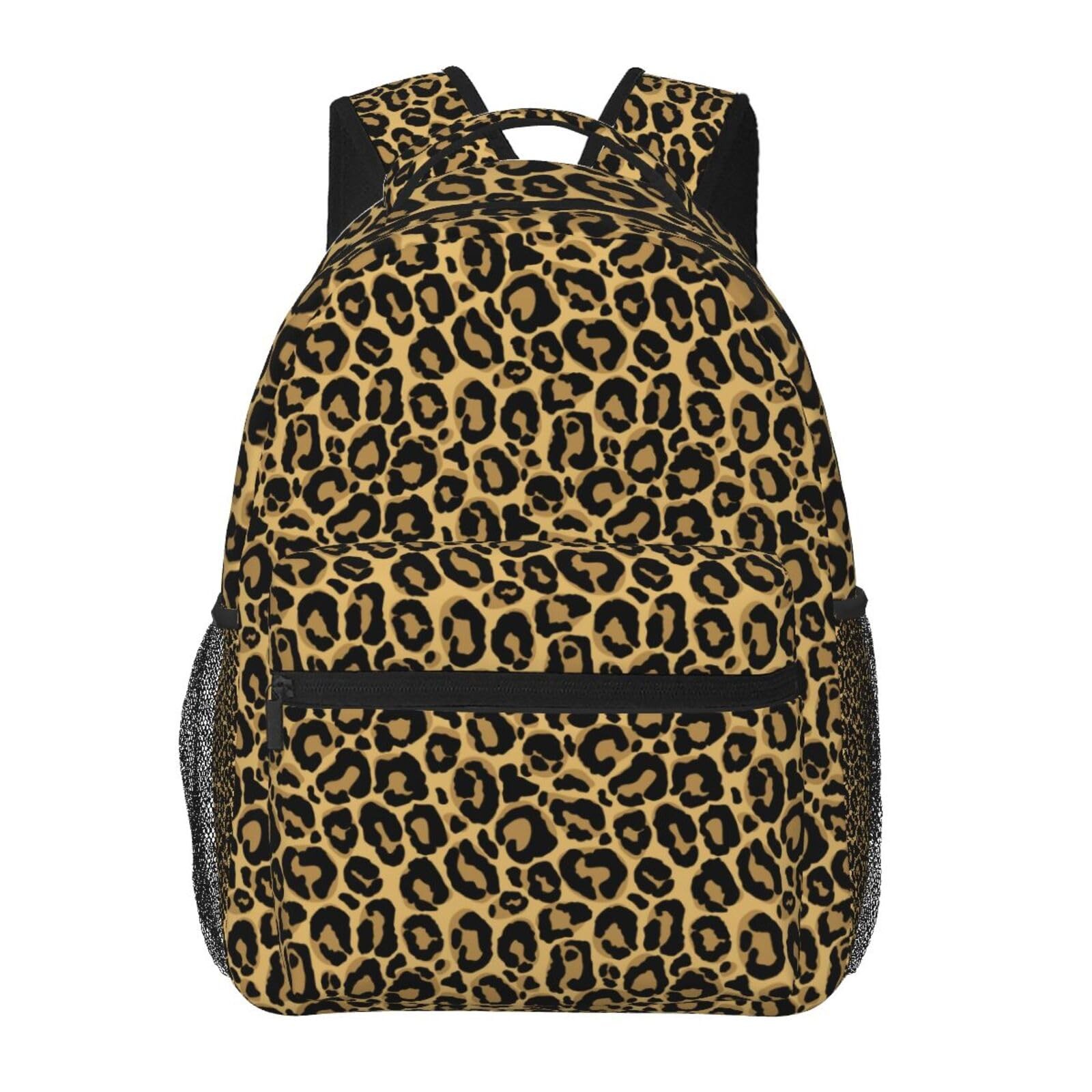 Brown Leopard Print School Backpack Students Laptop Travel Daypack Pockets
