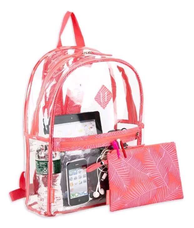 Eastsport Stadium Approved Clear Backpack with Pencil Case Blue Red Trim Or Pink