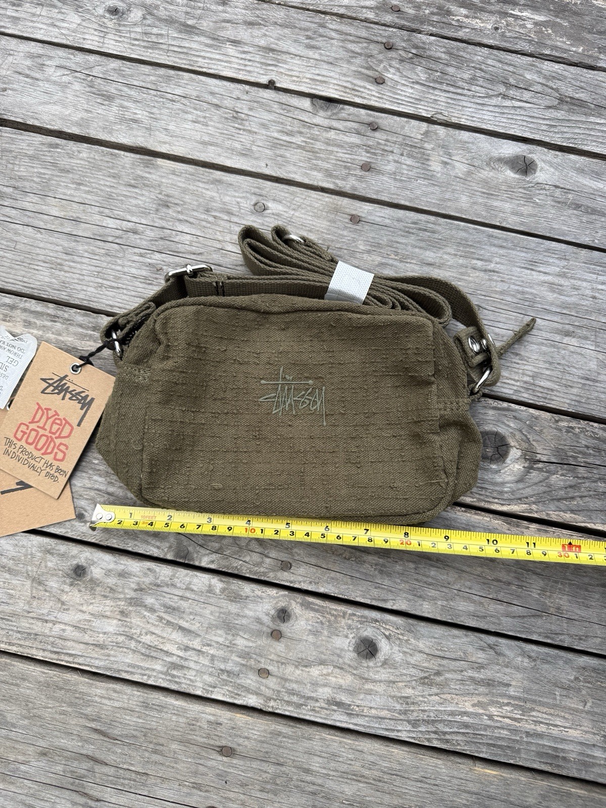 Stussy Workgear Dyed Goods Canvas Needle Punch Crossbody Bag Olive Green NWT