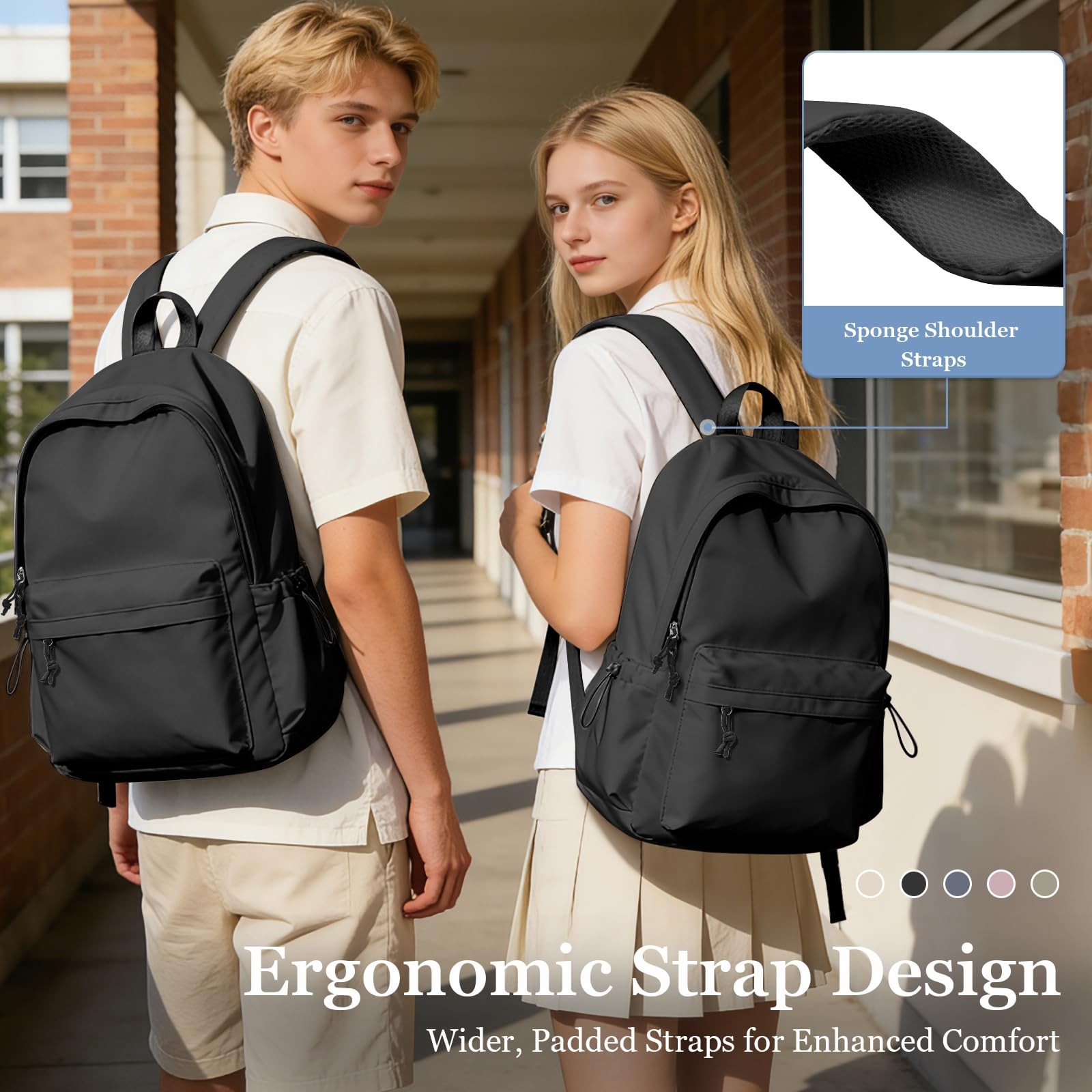 Classic Basic Black Backpack Waterproof Lightweight Travel Daypack