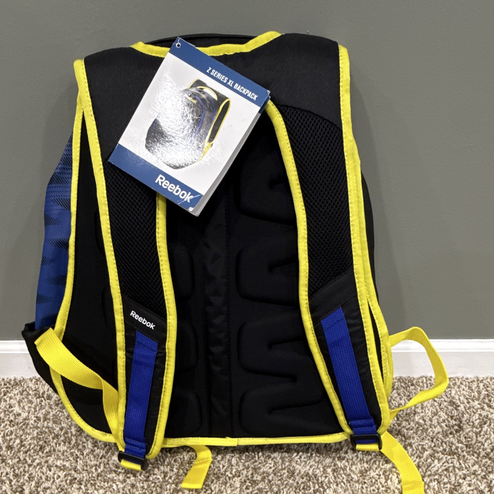 Reebok Z Series Black/Yellow/Blue Solid Zip Backpack XL Unisex Pockets