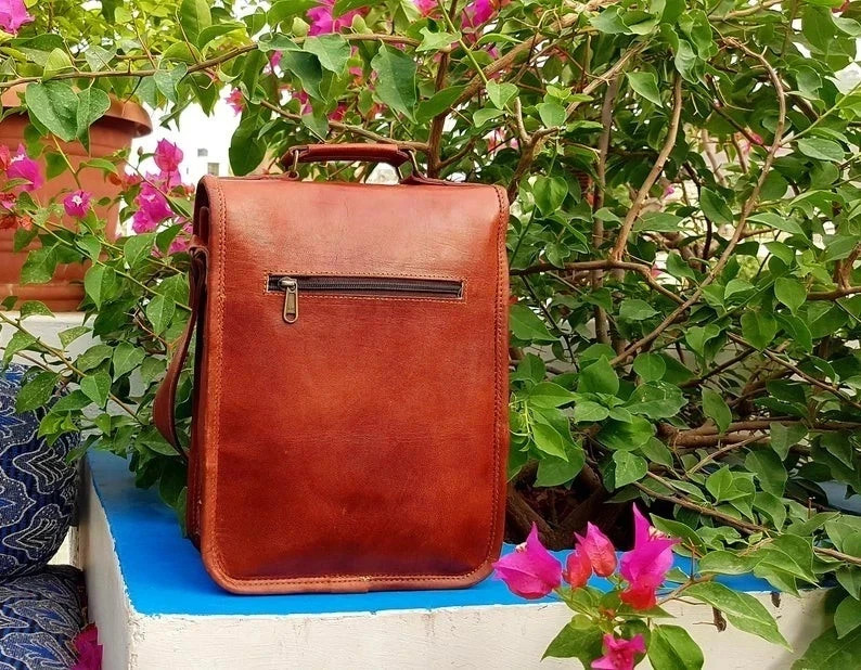 Aesthetic Leather Vintage Messenger Bag Brown Shoulder Satchel Crossbody