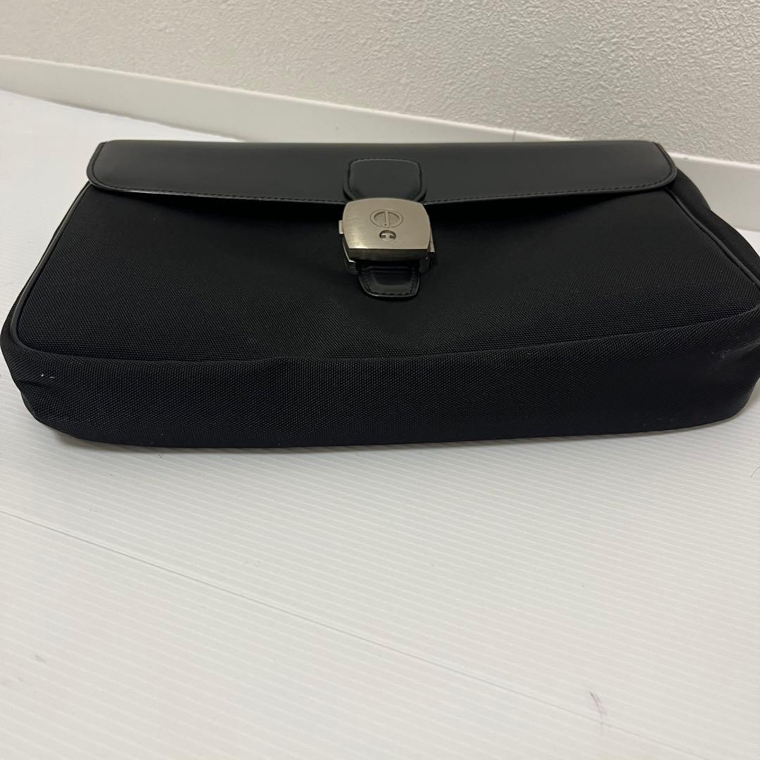 Dunhill Clutch Bag Second Bag Black Nylon x Leather Flap Lock & Key Men’s Used