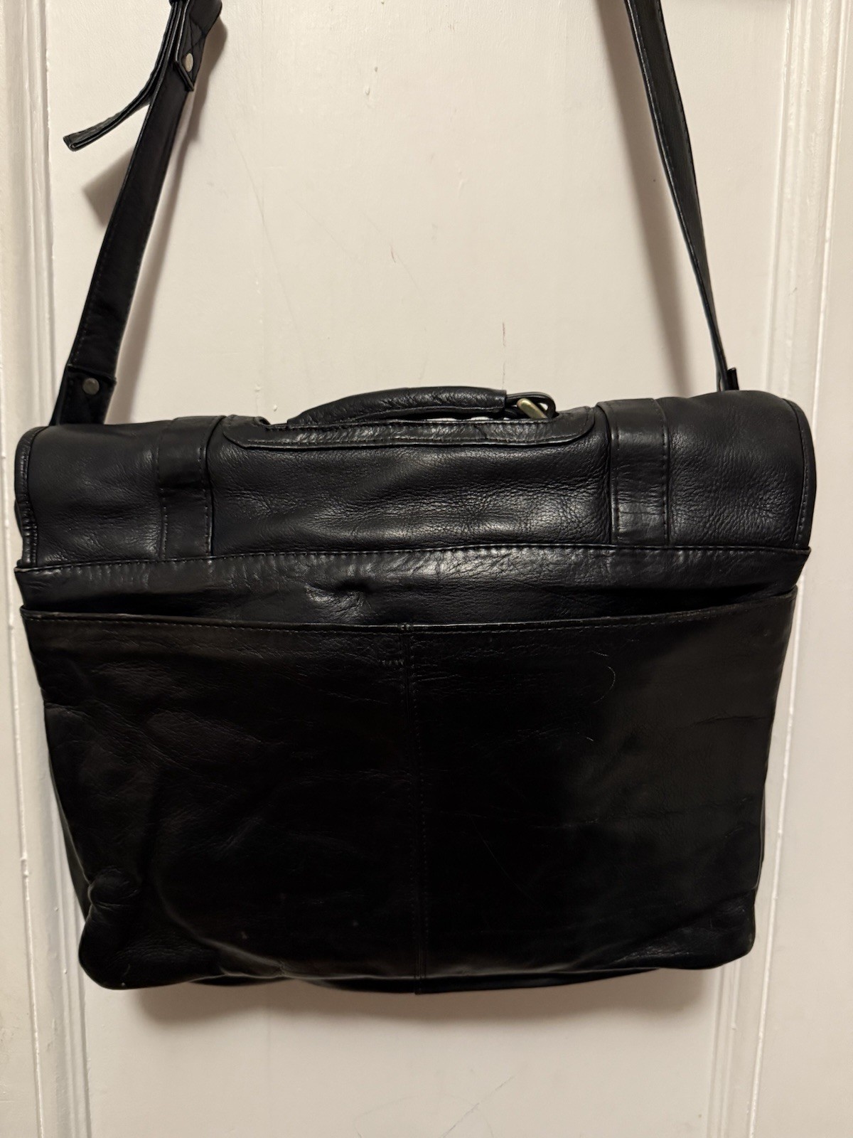 Unisex FRYE Black Leather Satchel Logan Case Organizer Zip Compartments