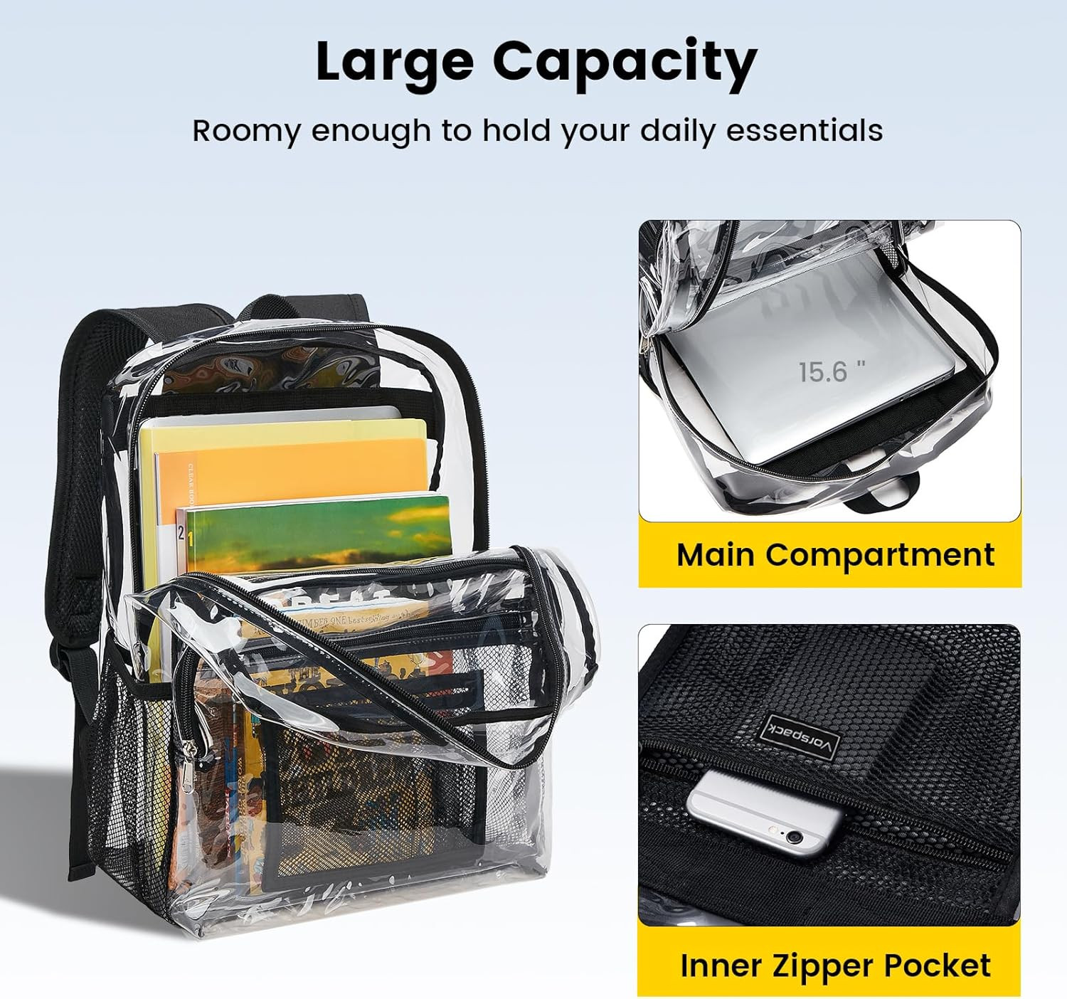 Clear Backpack Heavy Duty – Clear Bookbag Large See through Backpack Plastic Tra