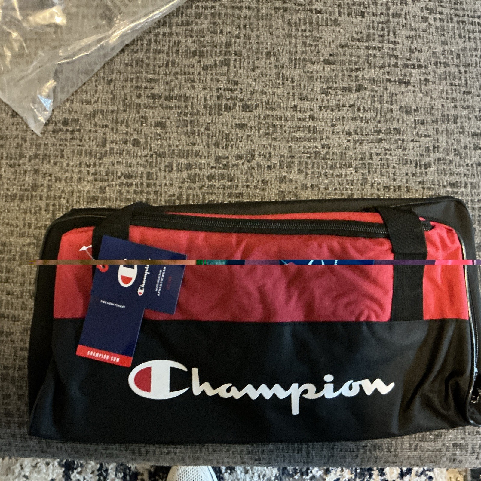 New Champion Duffle Bag Heather and Red OS