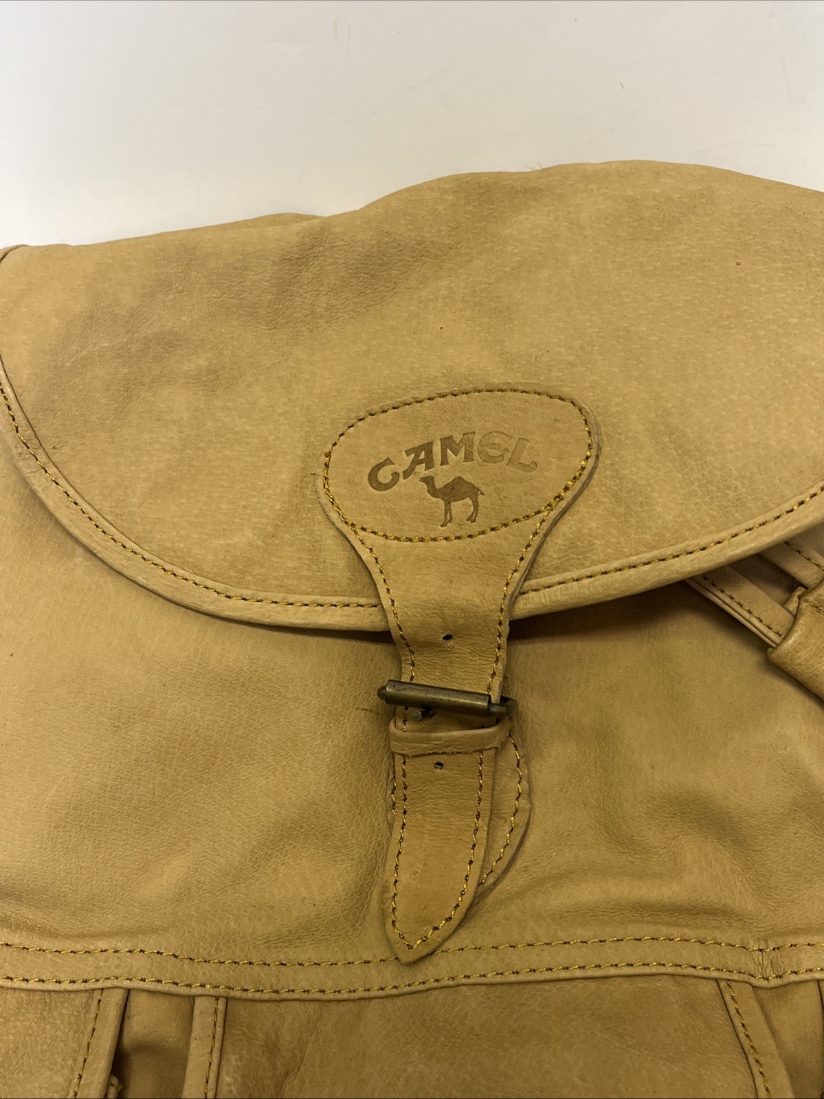 Camel Cigarettes Beige Tan Leather Backpack 16″x16″