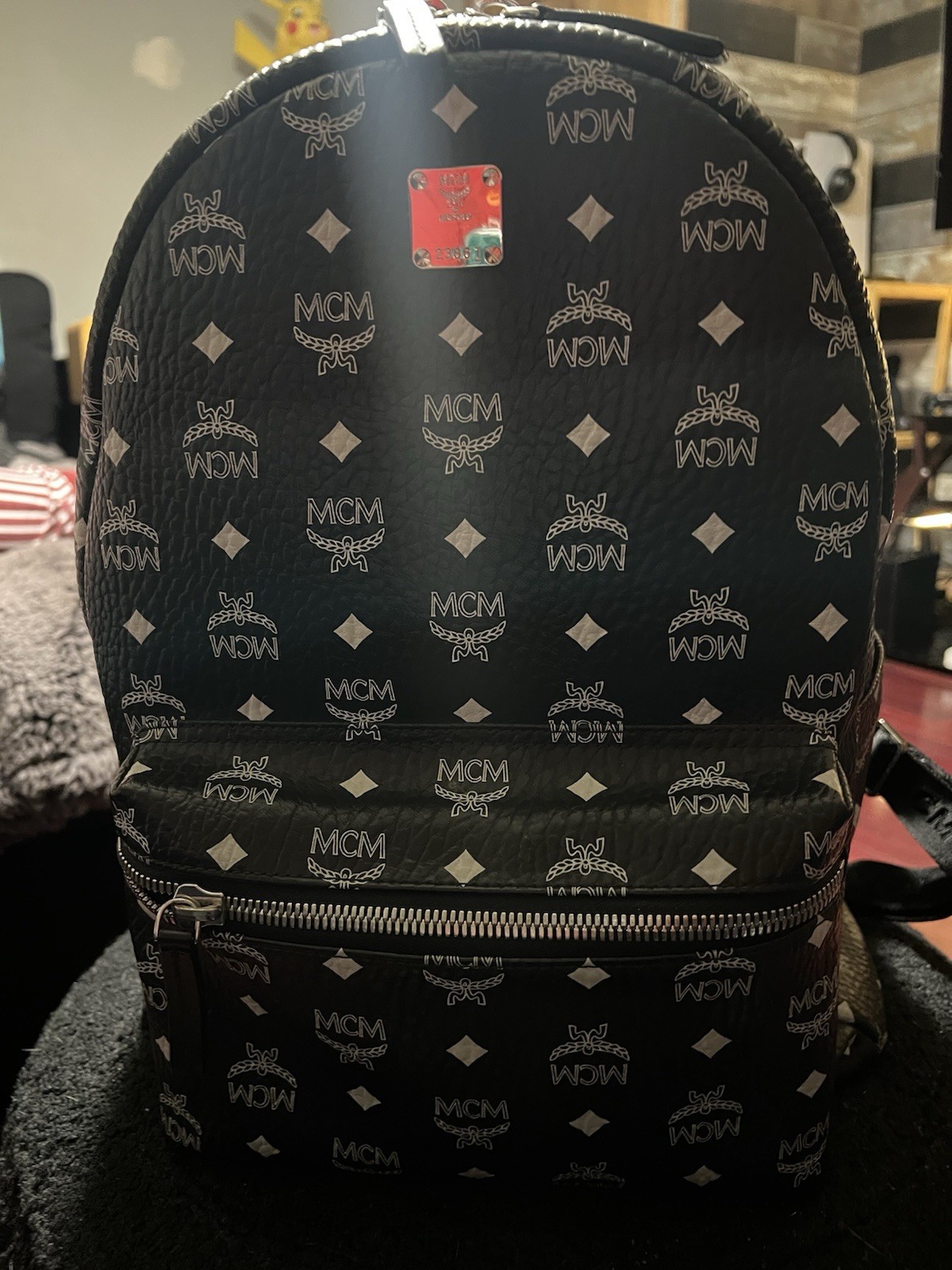 MCM Stark Logo Monogram Leather Backpack