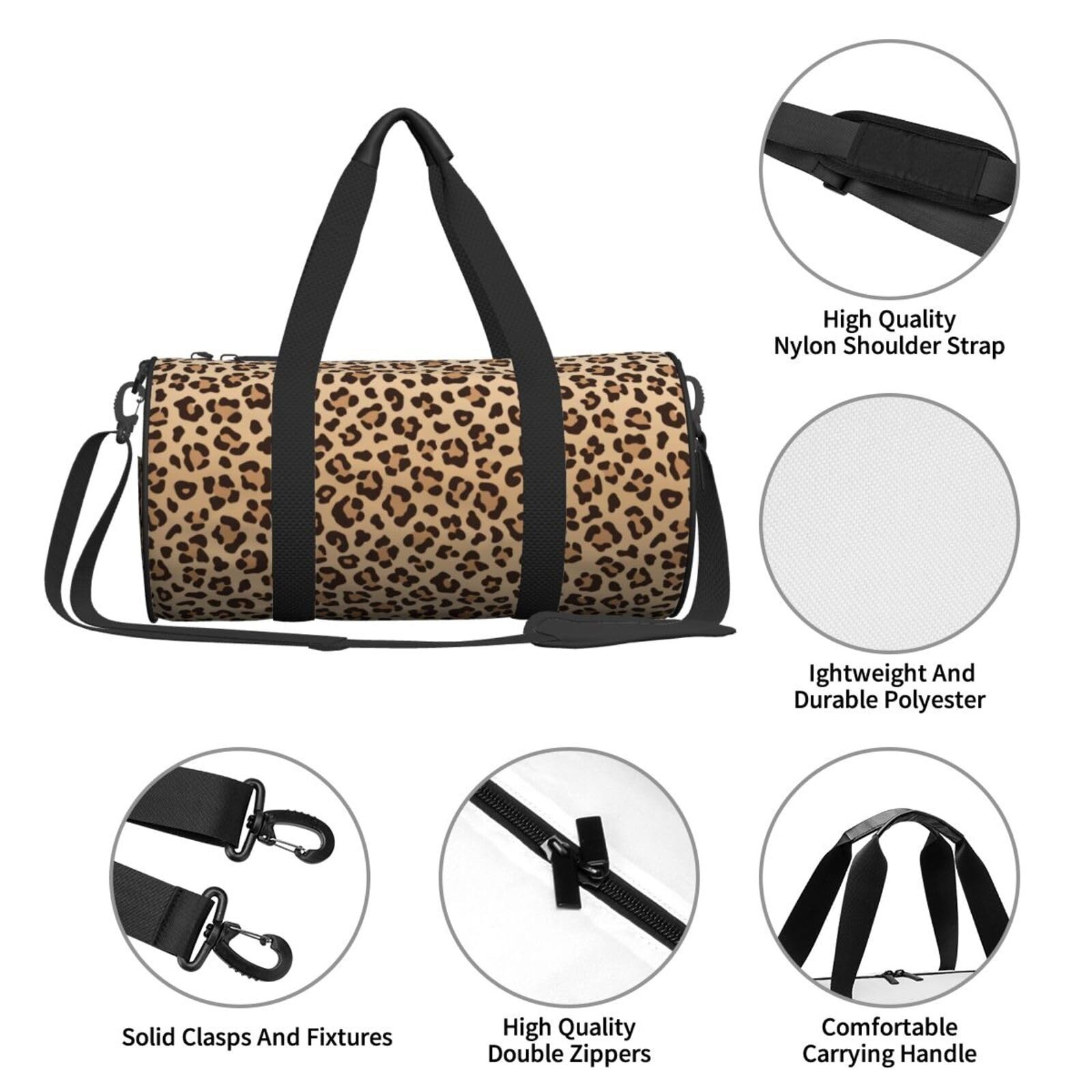 Leopard Print Sports Gym Bag with Shoes Compartment Travel Duffel for Women
