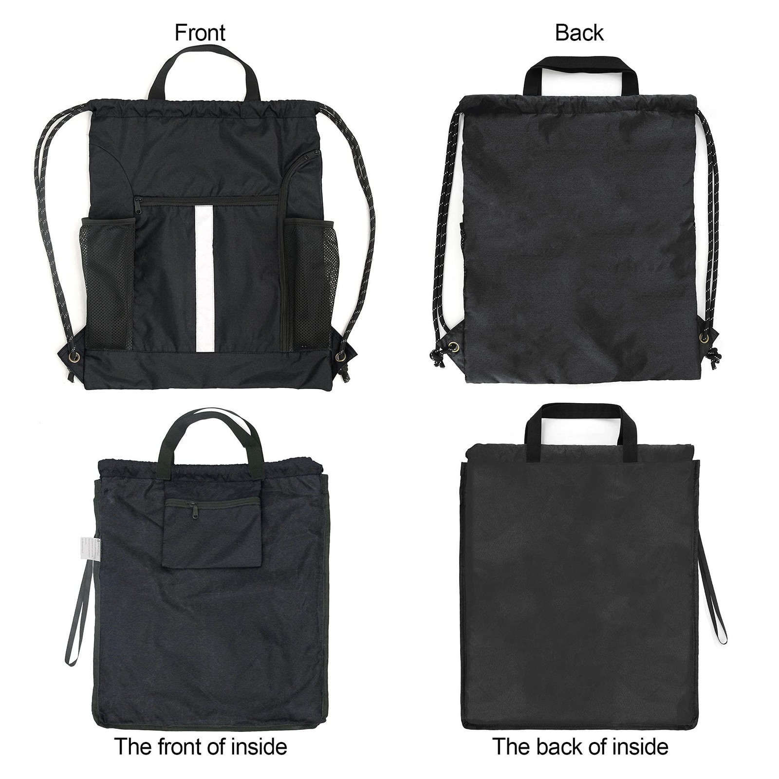 Drawstring Backpack Sports Gym Bag with Shoe Compartment and Two Water Bottle Ho