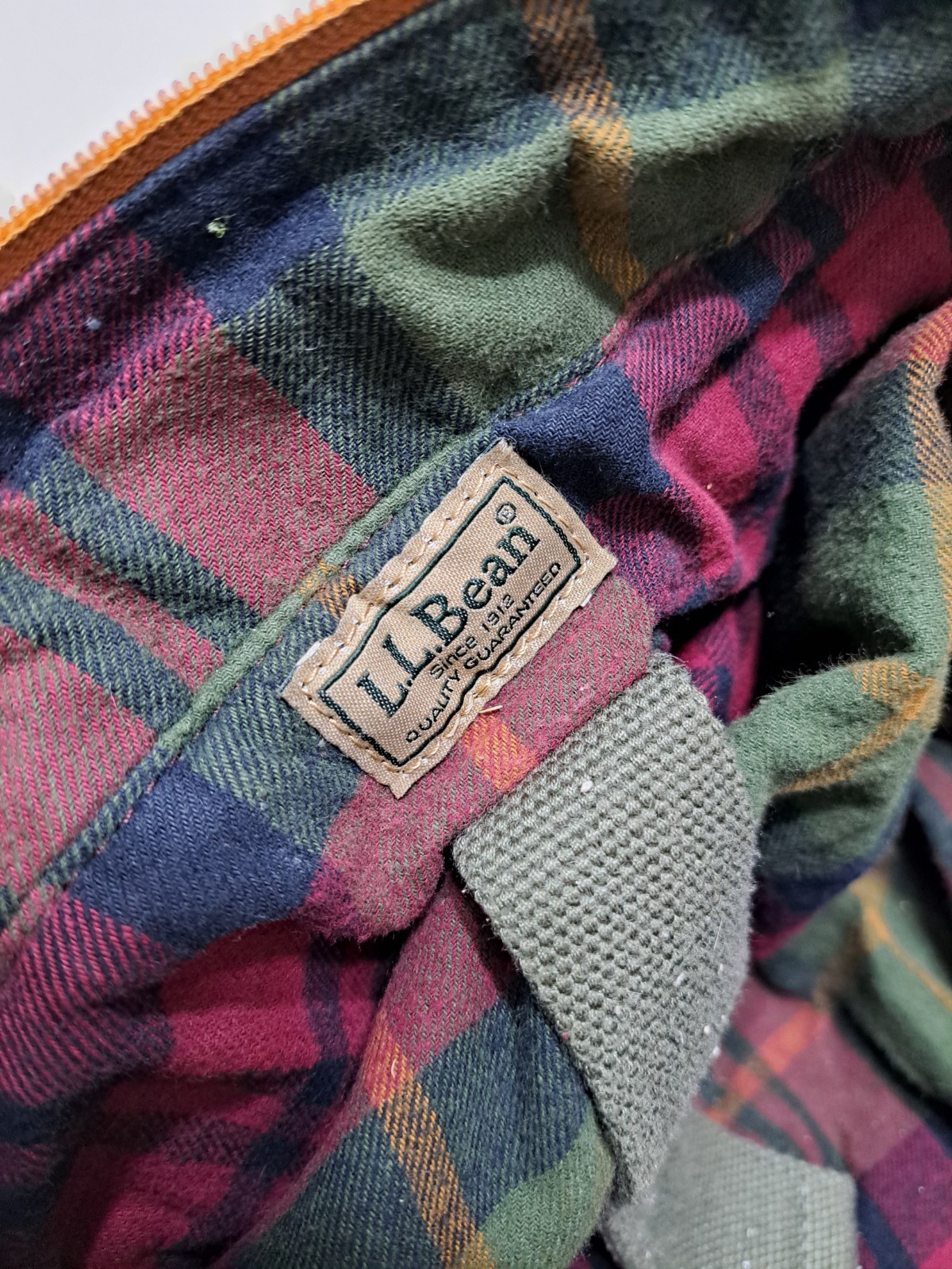 LL Bean Canvas Messenger Bag Distressed Plaid Lined Vintage Army School Travel